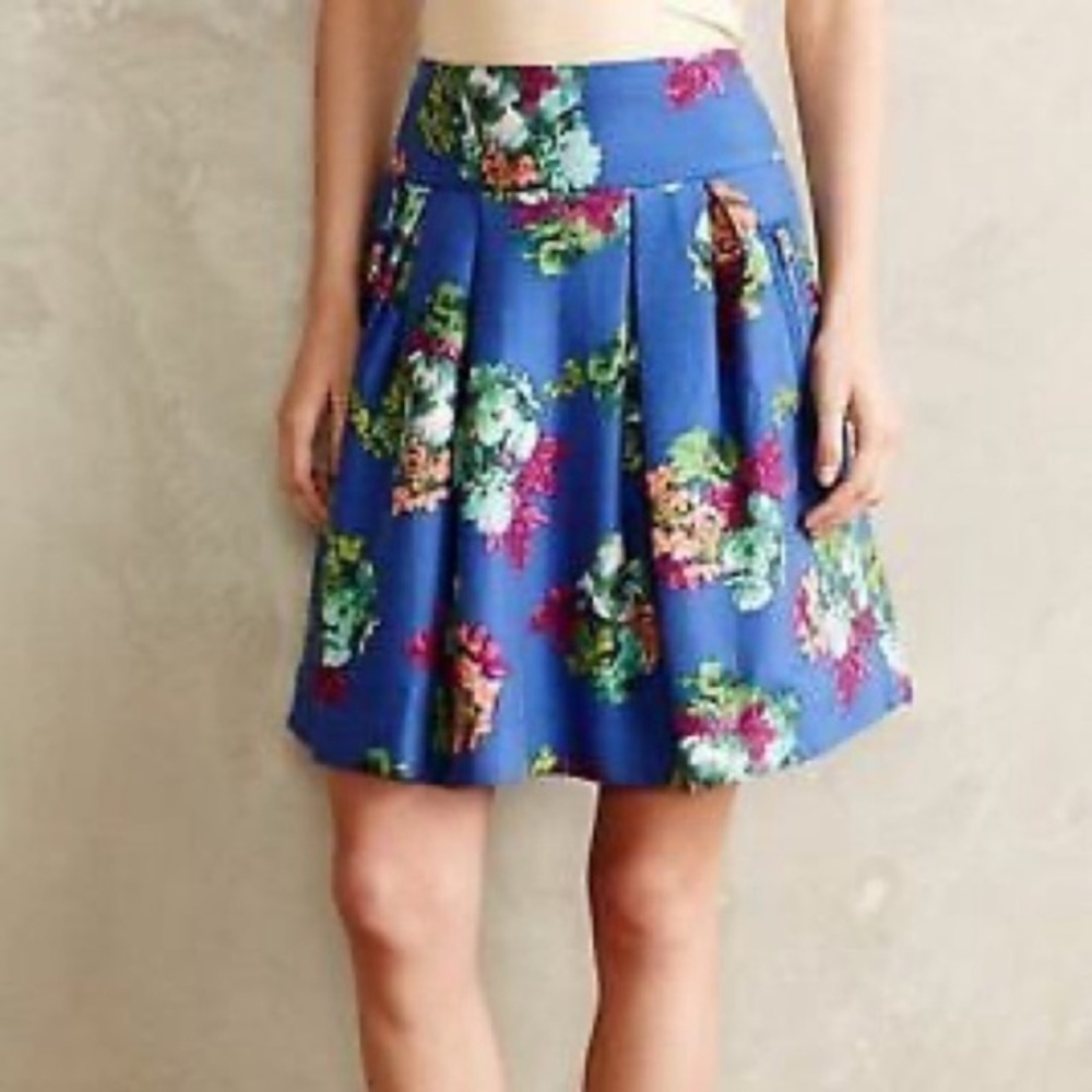 Anthropologie Maeve size 6 blue lined with pockets floral skirt EUC